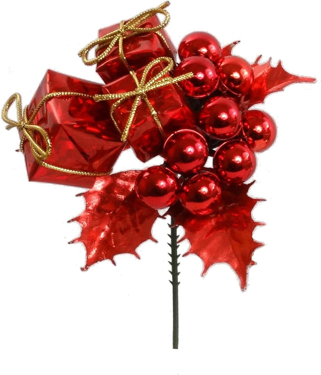 Holly Red Pick w/ Boxes & Balls - Set of 2, Vibrant Holiday Accents, Christmas Decor for Wreaths & Arrangements - Perfect for Home, Office - 2024 Christmas Collection, Floral Home by Artificial Flowers